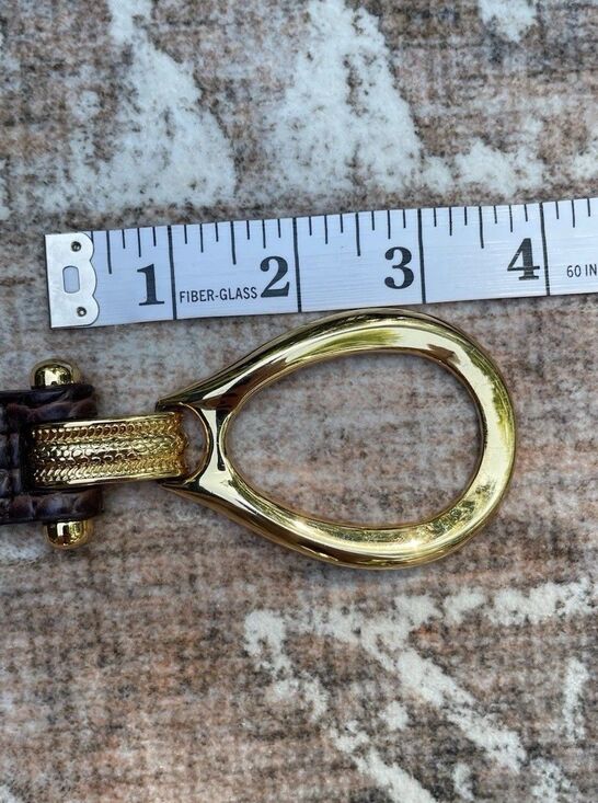 Brown Croc Embossed Leather Belt Gold Buckle Boho Safari Adjustable Size S-L main image 12